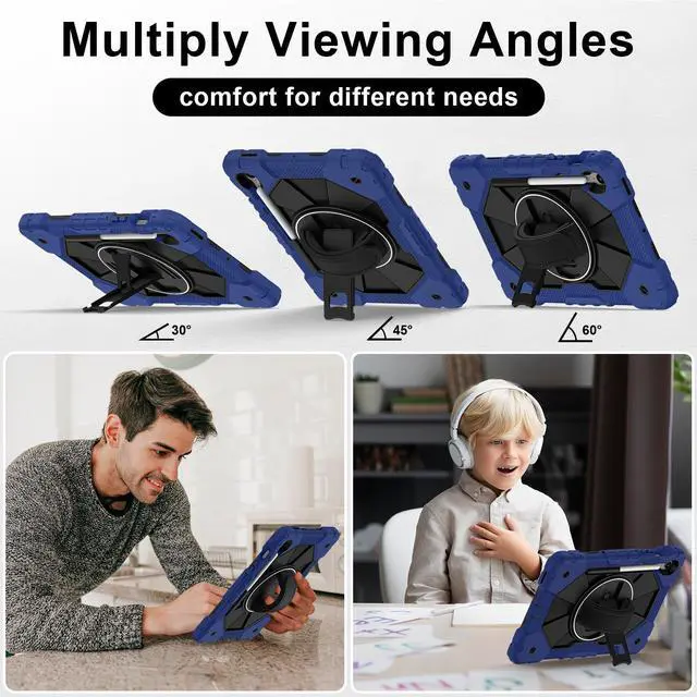 Alt view image 3 of 7 - WERLEO Case for Samsung Galaxy Tab S10 Lite S10 FE S9 FE 10.9 inch / S9 11 Inch with Rotating Stand Pencil Holder Hand/Shoulder Strap, Heavy Duty Shockproof Protective Cover Navy Blue