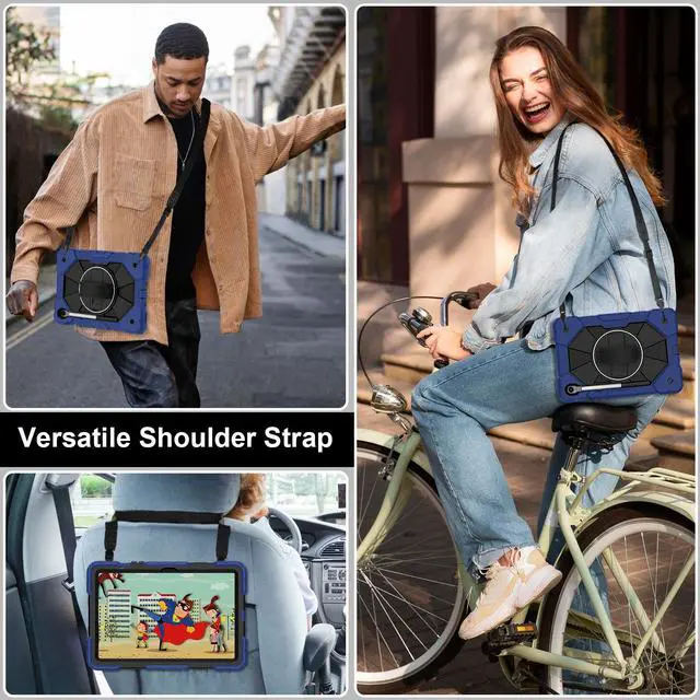 Alt view image 5 of 7 - WERLEO Case for Samsung Galaxy Tab S10 Lite S10 FE S9 FE 10.9 inch / S9 11 Inch with Rotating Stand Pencil Holder Hand/Shoulder Strap, Heavy Duty Shockproof Protective Cover Navy Blue