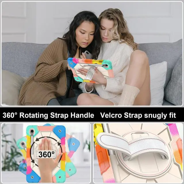 Alt view image 2 of 7 - WERLEO Case for Samsung Galaxy Tab S10 Lite S10 FE S9 FE 10.9 inch / S9 11 Inch with Rotating Stand Pencil Holder Hand/Shoulder Strap, Heavy Duty Shockproof Protective Cover Rainbow