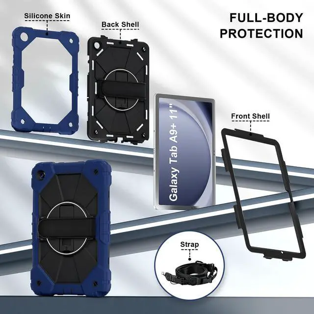 Alt view image 7 of 7 - WERLEO Case for  Samsung Galaxy Tab A9 Plus / A9+ 5G 11 Inch 2023 Model SM-X210/X216/X218 with Rotating Stand Pencil Holder Hand/Shoulder Strap, Heavy Duty Shockproof Protective Cover Navy Blue