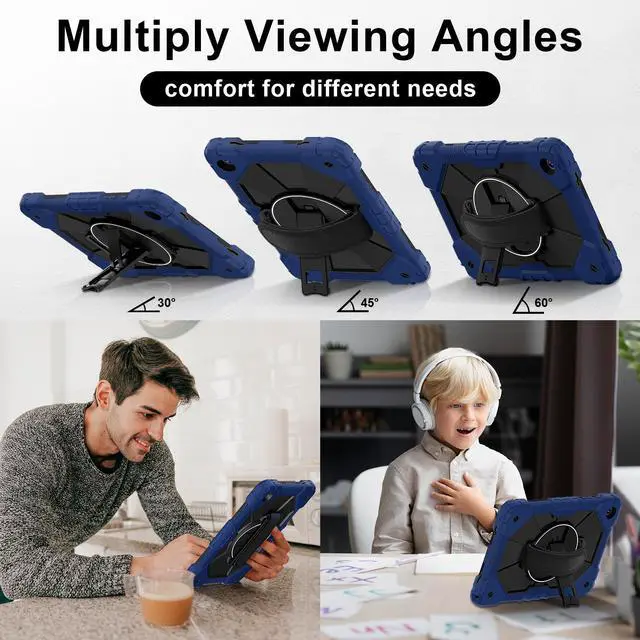 Alt view image 5 of 7 - WERLEO Case for  Samsung Galaxy Tab A9 Plus / A9+ 5G 11 Inch 2023 Model SM-X210/X216/X218 with Rotating Stand Pencil Holder Hand/Shoulder Strap, Heavy Duty Shockproof Protective Cover Navy Blue