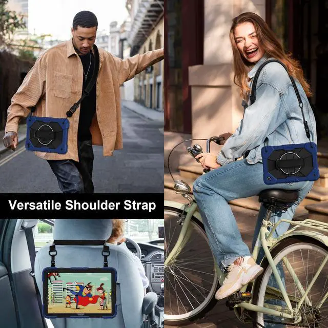 Alt view image 6 of 7 - WERLEO Case for  Samsung Galaxy Tab A9 Plus / A9+ 5G 11 Inch 2023 Model SM-X210/X216/X218 with Rotating Stand Pencil Holder Hand/Shoulder Strap, Heavy Duty Shockproof Protective Cover Navy Blue