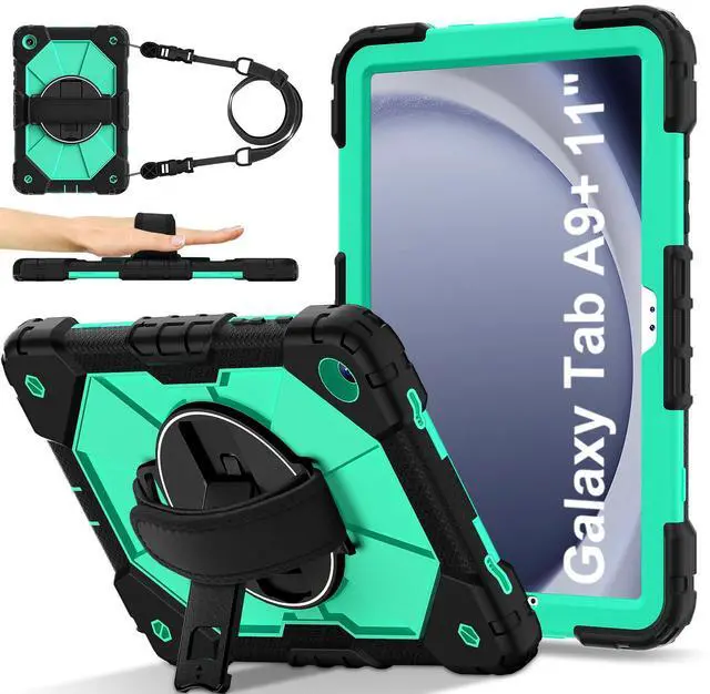 Main image of WERLEO Case for Samsung Galaxy Tab A9 Plus / A9+ 5G 11 Inch 2023 Model SM-X210/X216/X218 with Rotating Stand Pencil Holder Hand/Shoulder Strap, Heavy Duty Shockproof Protective Cover Ming Green