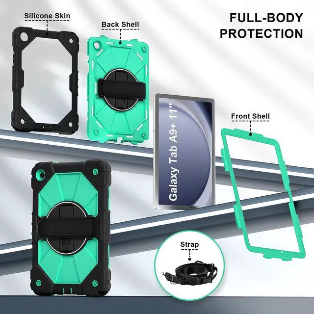 Alt view image 7 of 7 - WERLEO Case for Samsung Galaxy Tab A9 Plus / A9+ 5G 11 Inch 2023 Model SM-X210/X216/X218 with Rotating Stand Pencil Holder Hand/Shoulder Strap, Heavy Duty Shockproof Protective Cover Ming Green