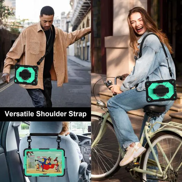 Alt view image 5 of 7 - WERLEO Case for Samsung Galaxy Tab A9 Plus / A9+ 5G 11 Inch 2023 Model SM-X210/X216/X218 with Rotating Stand Pencil Holder Hand/Shoulder Strap, Heavy Duty Shockproof Protective Cover Ming Green