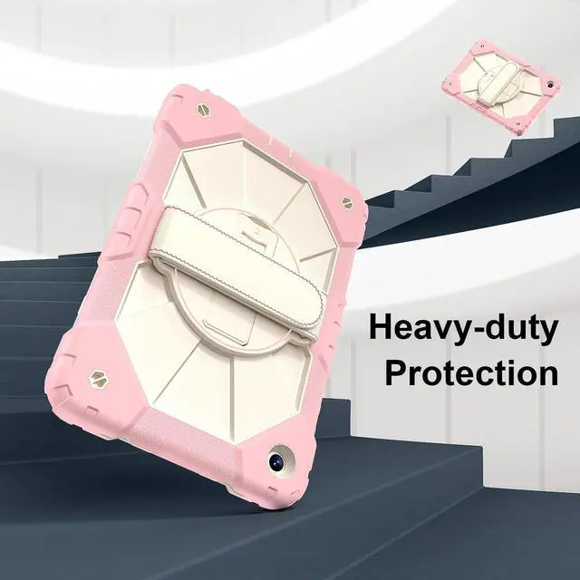 Alt view image 2 of 7 - WERLEO Case for Samsung Galaxy Tab A9 Plus / A9+ 5G 11 Inch 2023 Model SM-X210/X216/X218 with Rotating Stand Pencil Holder Hand/Shoulder Strap, Heavy Duty Shockproof Protective Cover Rose Gold