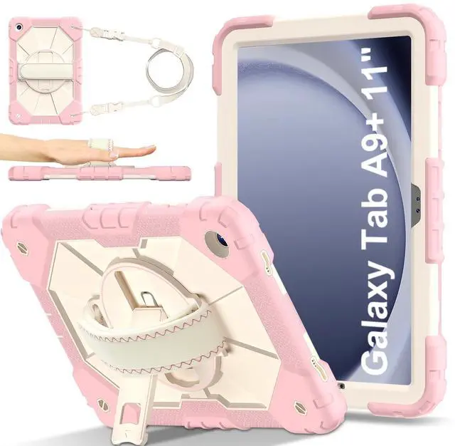 Main image of WERLEO Case for Samsung Galaxy Tab A9 Plus / A9+ 5G 11 Inch 2023 Model SM-X210/X216/X218 with Rotating Stand Pencil Holder Hand/Shoulder Strap, Heavy Duty Shockproof Protective Cover Rose Gold