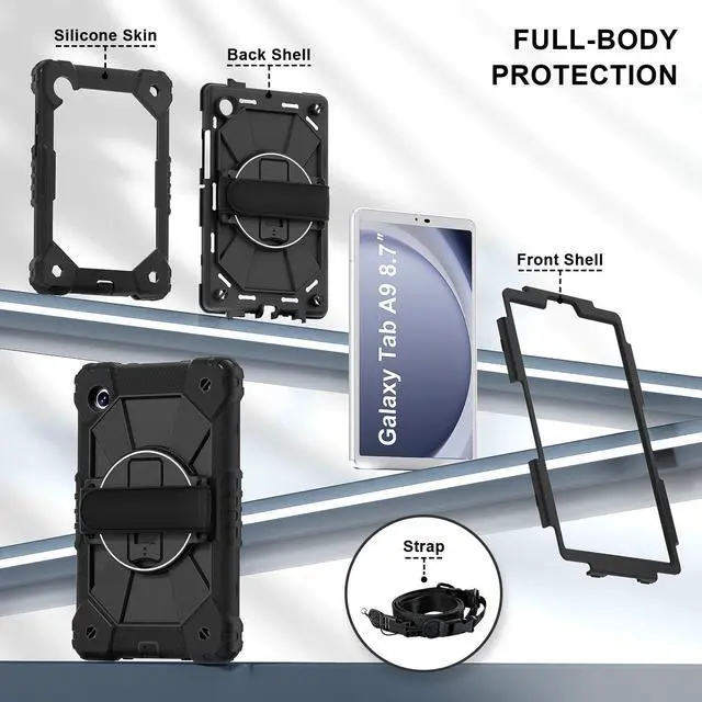 Alt view image 2 of 7 - WERLEO Case for Samsung Galaxy Tab A9 8.7 Inch 2023 Model SM-X110/X115/X117 with Rotating Stand Pencil Holder Hand/Shoulder Strap, Heavy Duty Shockproof Protective Cover