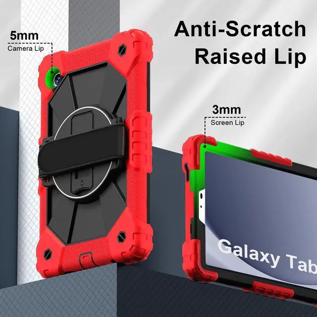 Alt view image 5 of 7 - WERLEO Case for Samsung Galaxy Tab A9 8.7 Inch 2023 Model SM-X110/X115/X117 with Rotating Stand Pencil Holder Hand/Shoulder Strap, Heavy Duty Shockproof Protective Cover Red
