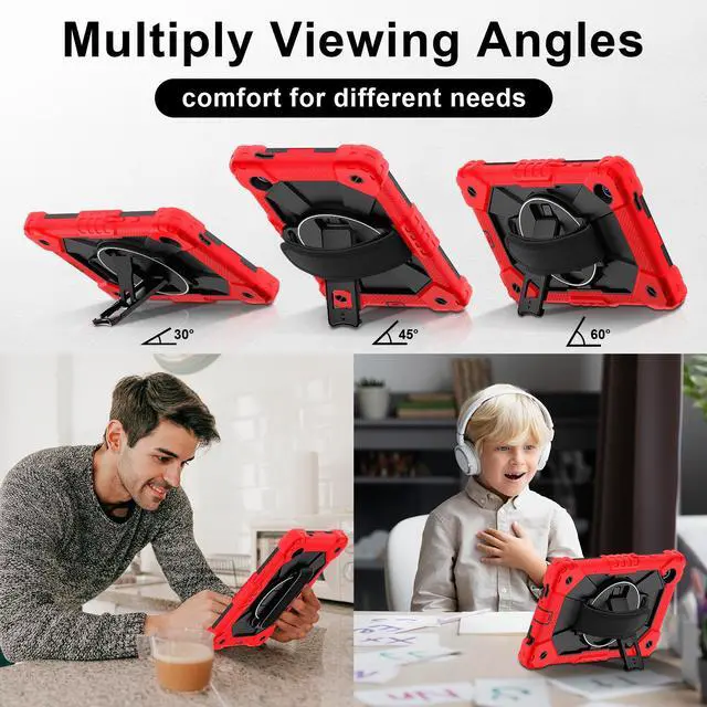 Alt view image 4 of 7 - WERLEO Case for Samsung Galaxy Tab A9 8.7 Inch 2023 Model SM-X110/X115/X117 with Rotating Stand Pencil Holder Hand/Shoulder Strap, Heavy Duty Shockproof Protective Cover Red
