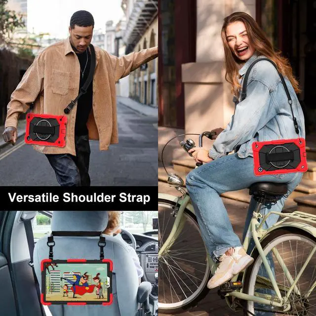 Alt view image 6 of 7 - WERLEO Case for Samsung Galaxy Tab A9 8.7 Inch 2023 Model SM-X110/X115/X117 with Rotating Stand Pencil Holder Hand/Shoulder Strap, Heavy Duty Shockproof Protective Cover Red