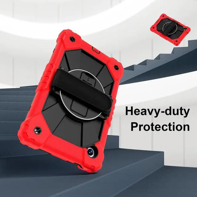 Alt view image 2 of 7 - WERLEO Case for Samsung Galaxy Tab A9 8.7 Inch 2023 Model SM-X110/X115/X117 with Rotating Stand Pencil Holder Hand/Shoulder Strap, Heavy Duty Shockproof Protective Cover Red