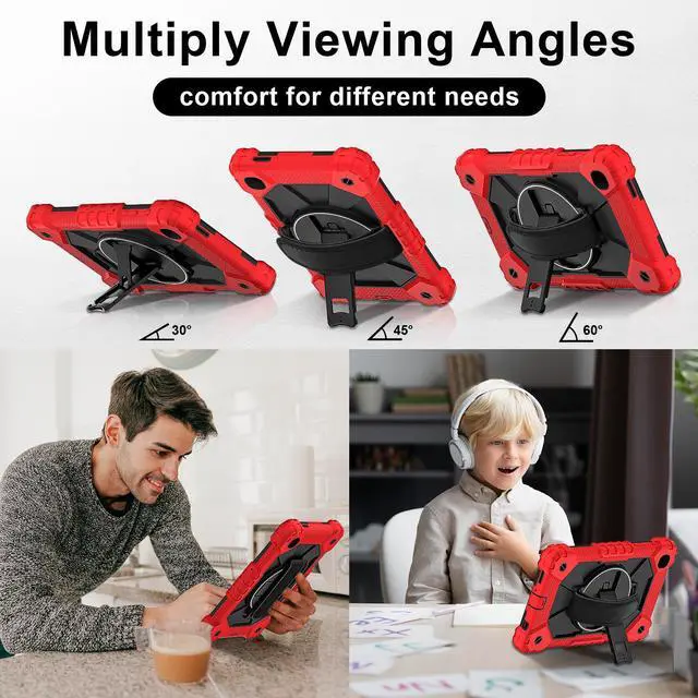 Alt view image 4 of 7 - WERLEO Case for Samsung Galaxy Tab A7 Lite 2021 8.7' inch SM-T220/T225/T227 with Rotating Stand Pencil Holder Hand/Shoulder Strap, Heavy Duty Shockproof Protective Cover Red