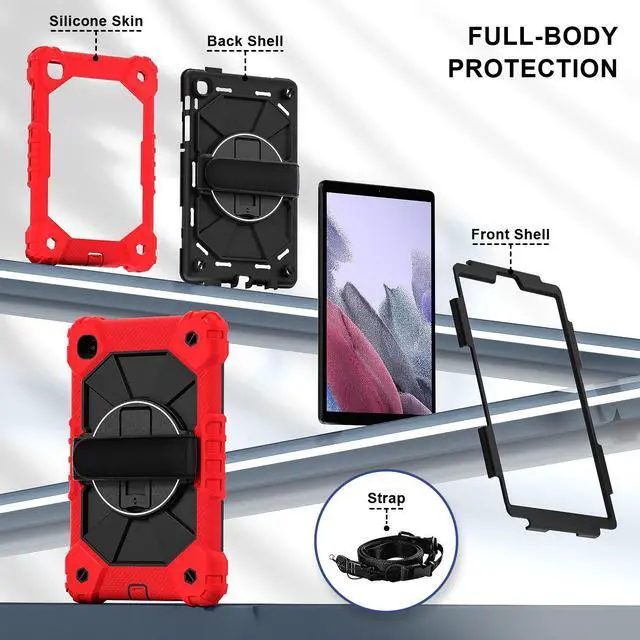 Alt view image 5 of 7 - WERLEO Case for Samsung Galaxy Tab A7 Lite 2021 8.7' inch SM-T220/T225/T227 with Rotating Stand Pencil Holder Hand/Shoulder Strap, Heavy Duty Shockproof Protective Cover Red