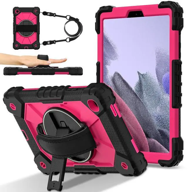 Main image of WERLEO Case for Samsung Galaxy Tab A7 Lite 2021 8.7' inch SM-T220/T225/T227 with Rotating Stand Pencil Holder Hand/Shoulder Strap, Heavy Duty Shockproof Protective Cover Rose Red