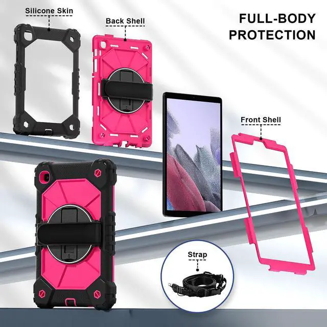 Alt view image 7 of 7 - WERLEO Case for Samsung Galaxy Tab A7 Lite 2021 8.7' inch SM-T220/T225/T227 with Rotating Stand Pencil Holder Hand/Shoulder Strap, Heavy Duty Shockproof Protective Cover Rose Red