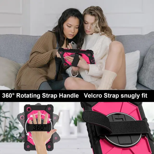 Alt view image 4 of 7 - WERLEO Case for Samsung Galaxy Tab A7 Lite 2021 8.7' inch SM-T220/T225/T227 with Rotating Stand Pencil Holder Hand/Shoulder Strap, Heavy Duty Shockproof Protective Cover Rose Red