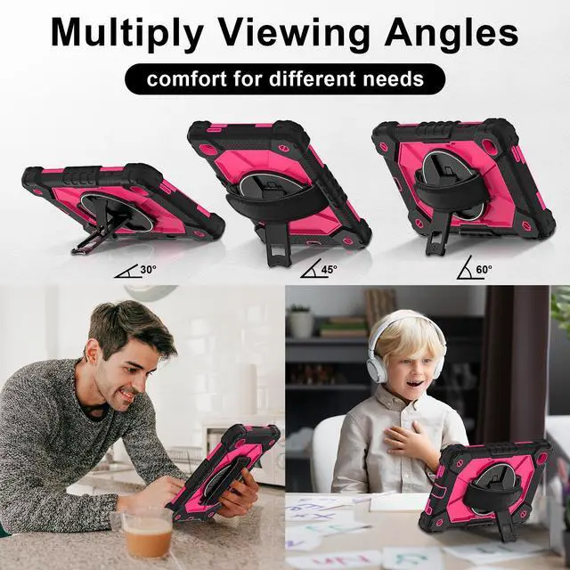 Alt view image 3 of 7 - WERLEO Case for Samsung Galaxy Tab A7 Lite 2021 8.7' inch SM-T220/T225/T227 with Rotating Stand Pencil Holder Hand/Shoulder Strap, Heavy Duty Shockproof Protective Cover Rose Red