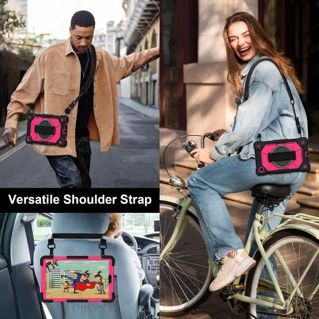 Alt view image 5 of 7 - WERLEO Case for Samsung Galaxy Tab A7 Lite 2021 8.7' inch SM-T220/T225/T227 with Rotating Stand Pencil Holder Hand/Shoulder Strap, Heavy Duty Shockproof Protective Cover Rose Red