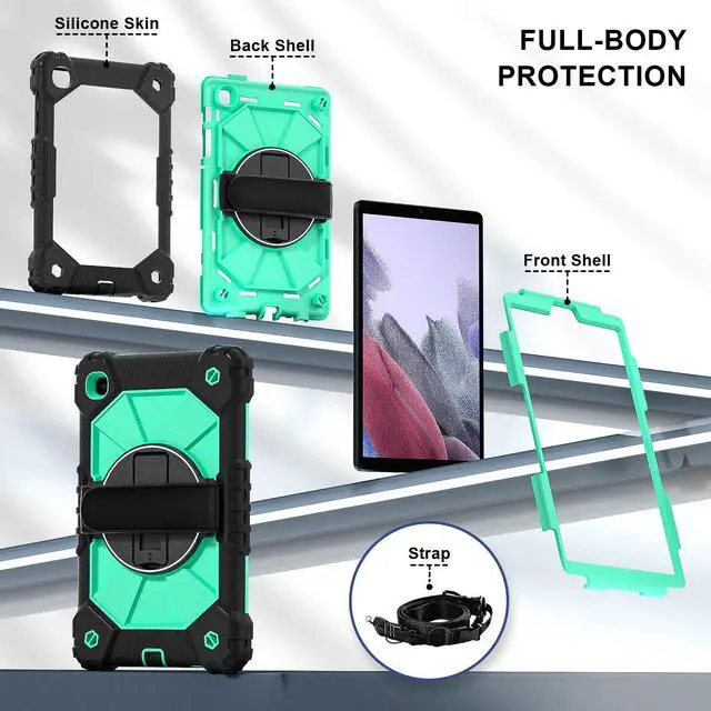 Alt view image 7 of 7 - WERLEO Case for Samsung Galaxy Tab A7 Lite 2021 8.7' inch SM-T220/T225/T227 with Rotating Stand Pencil Holder Hand/Shoulder Strap, Heavy Duty Shockproof Protective Cover Mint Green