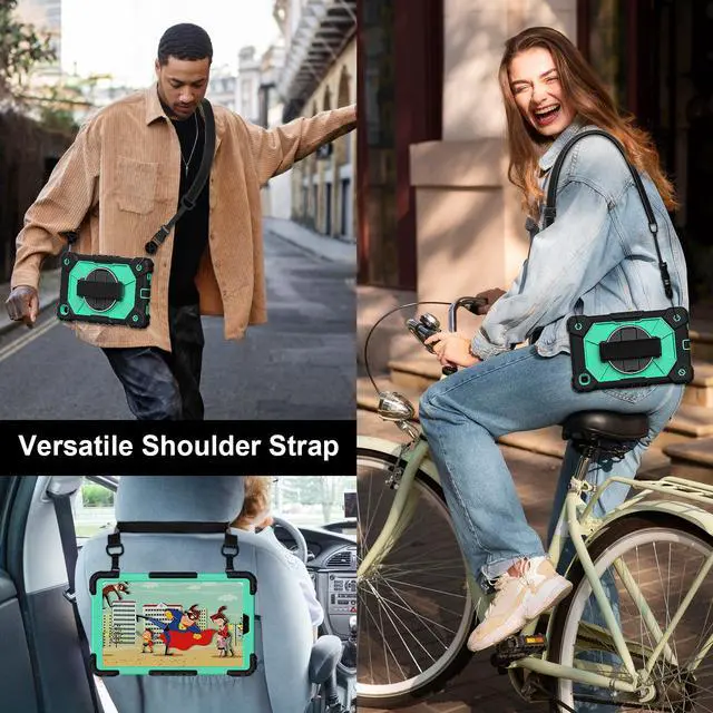 Alt view image 6 of 7 - WERLEO Case for Samsung Galaxy Tab A7 Lite 2021 8.7' inch SM-T220/T225/T227 with Rotating Stand Pencil Holder Hand/Shoulder Strap, Heavy Duty Shockproof Protective Cover Mint Green