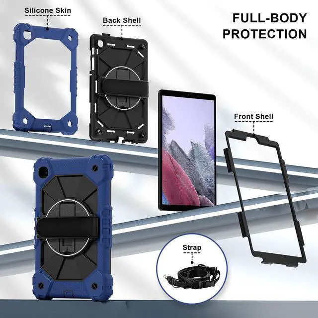 Alt view image 7 of 7 - WERLEO Case for Samsung Galaxy Tab A7 Lite 2021 8.7' inch SM-T220/T225/T227 with Rotating Stand Pencil Holder Hand/Shoulder Strap, Heavy Duty Shockproof Protective Cover Navy Blue