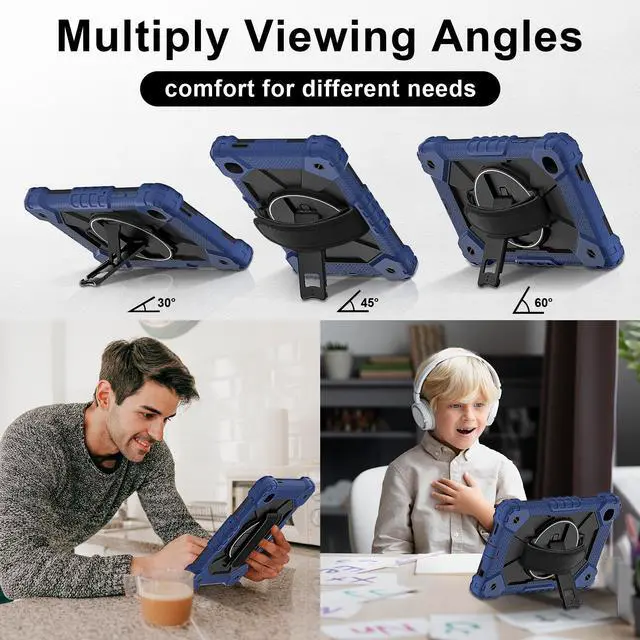 Alt view image 5 of 7 - WERLEO Case for Samsung Galaxy Tab A7 Lite 2021 8.7' inch SM-T220/T225/T227 with Rotating Stand Pencil Holder Hand/Shoulder Strap, Heavy Duty Shockproof Protective Cover Navy Blue