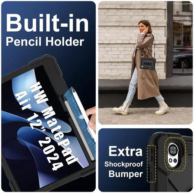 Alt view image 4 of 7 - WERLEO Case for Huawei MatePad Air 12 inch 2025 2024 / Matepad 12X 12 inch 2024 with Rotating Stand Pencil Holder Hand/Shoulder Strap, Heavy Duty Shockproof Protective Cover