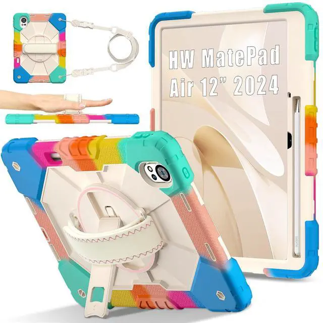 Main image of WERLEO Case for Huawei MatePad Air 12 inch 2024 2025 / Matepad 12X 12 inch 2024 with Rotating Stand Pencil Holder Hand/Shoulder Strap, Heavy Duty Shockproof Protective Cover Rainbow