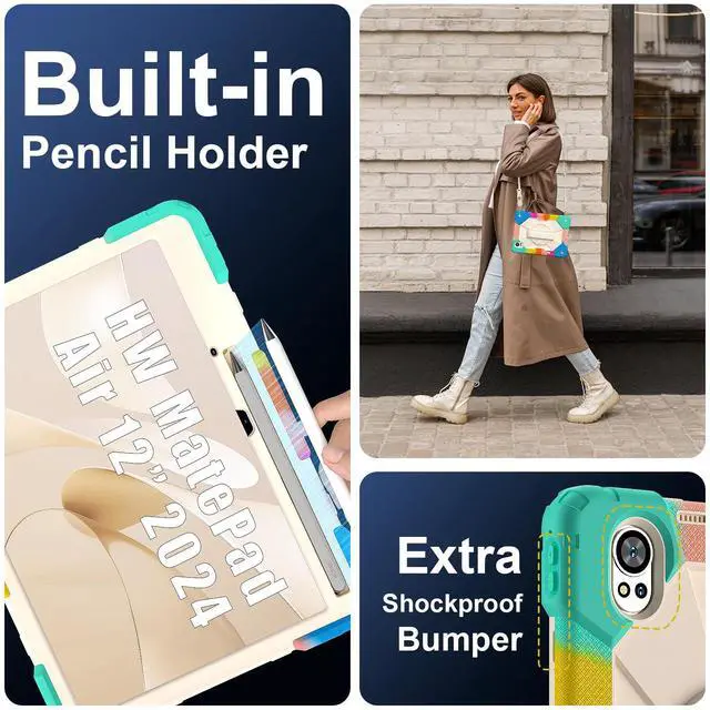 Alt view image 2 of 7 - WERLEO Case for Huawei MatePad Air 12 inch 2024 2025 / Matepad 12X 12 inch 2024 with Rotating Stand Pencil Holder Hand/Shoulder Strap, Heavy Duty Shockproof Protective Cover Rainbow