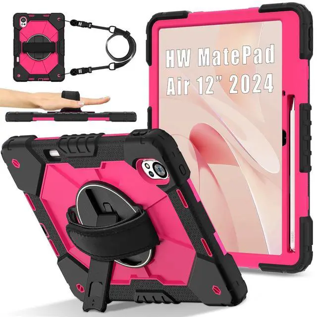 Main image of WERLEO Case for Huawei MatePad Air 12 inch 2024 2025 / Matepad 12X 12 inch 2024 with Rotating Stand Pencil Holder Hand/Shoulder Strap, Heavy Duty Shockproof Protective Cover Rose Red
