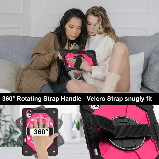 Alt view image 4 of 7 - WERLEO Case for Huawei MatePad Air 12 inch 2024 2025 / Matepad 12X 12 inch 2024 with Rotating Stand Pencil Holder Hand/Shoulder Strap, Heavy Duty Shockproof Protective Cover Rose Red