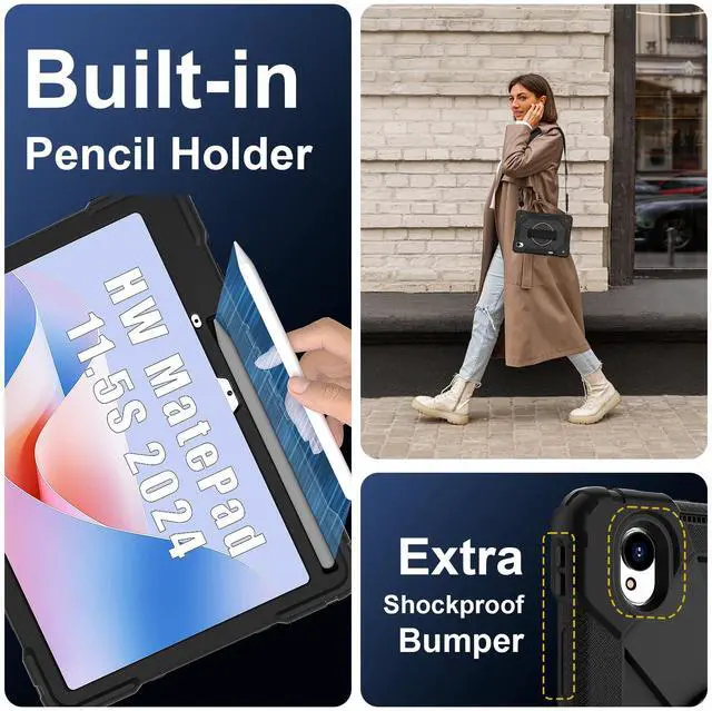 Alt view image 5 of 7 - WERLEO Case for Huawei MatePad MatePad 11.5S 11.5 inch 2025 / 2024 with Rotating Stand Pencil Holder Hand/Shoulder Strap, Heavy Duty Shockproof Protective Cover