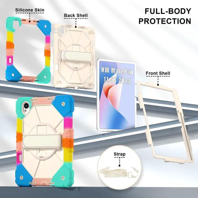 Alt view image 6 of 7 - WERLEO Case for Huawei MatePad MatePad 11.5S 11.5 inch 2025 / 2024 with Rotating Stand Pencil Holder Hand/Shoulder Strap, Heavy Duty Shockproof Protective Cover Rainbow