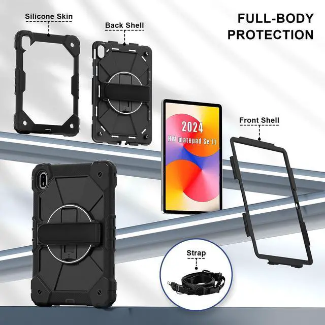 Alt view image 6 of 7 - WERLEO Case for Huawei Mate Pad SE 11 inch 2024 with Rotating Stand Pencil Holder Hand/Shoulder Strap, Heavy Duty Shockproof Protective Cover