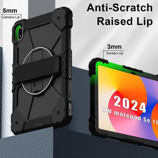 Alt view image 5 of 7 - WERLEO Case for Huawei Mate Pad SE 11 inch 2024 with Rotating Stand Pencil Holder Hand/Shoulder Strap, Heavy Duty Shockproof Protective Cover