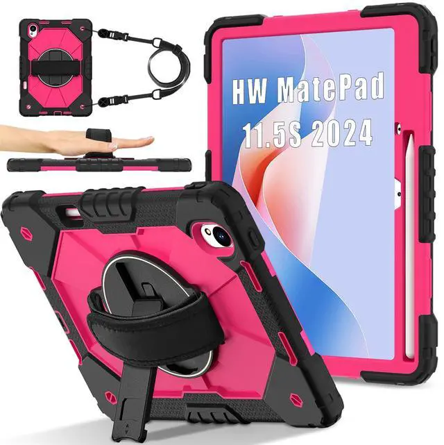 Main image of WERLEO Case for Huawei MatePad MatePad 11.5S 11.5 inch 2025 / 2024 with Rotating Stand Pencil Holder Hand/Shoulder Strap, Heavy Duty Shockproof Protective Cover Rose Red