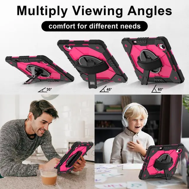 Alt view image 4 of 7 - WERLEO Case for Huawei MatePad MatePad 11.5S 11.5 inch 2025 / 2024 with Rotating Stand Pencil Holder Hand/Shoulder Strap, Heavy Duty Shockproof Protective Cover Rose Red