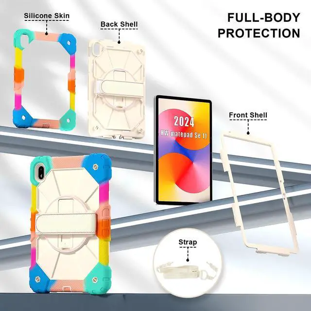 Alt view image 7 of 7 - WERLEO Case for Huawei Mate Pad SE 11 inch 2024 with Rotating Stand Pencil Holder Hand/Shoulder Strap, Heavy Duty Shockproof Protective Cover Rainbow