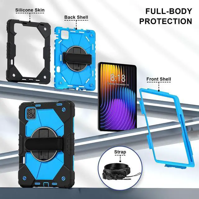 Alt view image 6 of 7 - WERLEO Case for Xiaomi Mi Pad 7 / Mi Pad 7 Pro 11.2 inch 2024 with Rotating Stand Pencil Holder Hand/Shoulder Strap, Heavy Duty Shockproof Protective Cover Blue