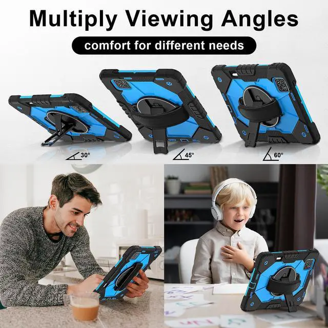 Alt view image 3 of 7 - WERLEO Case for Xiaomi Mi Pad 7 / Mi Pad 7 Pro 11.2 inch 2024 with Rotating Stand Pencil Holder Hand/Shoulder Strap, Heavy Duty Shockproof Protective Cover Blue