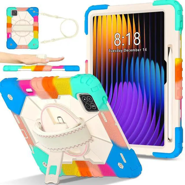 Main image of WERLEO Case for Xiaomi Mi Pad 7 / Mi Pad 7 Pro 11.2 inch 2024 with Rotating Stand Pencil Holder Hand/Shoulder Strap, Heavy Duty Shockproof Protective Cover Rainbow