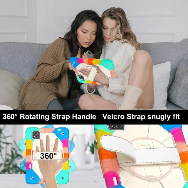 Alt view image 2 of 7 - WERLEO Case for Xiaomi Mi Pad 7 / Mi Pad 7 Pro 11.2 inch 2024 with Rotating Stand Pencil Holder Hand/Shoulder Strap, Heavy Duty Shockproof Protective Cover Rainbow