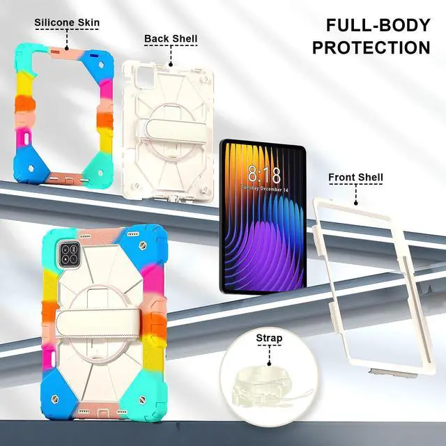 Alt view image 6 of 7 - WERLEO Case for Xiaomi Mi Pad 7 / Mi Pad 7 Pro 11.2 inch 2024 with Rotating Stand Pencil Holder Hand/Shoulder Strap, Heavy Duty Shockproof Protective Cover Rainbow