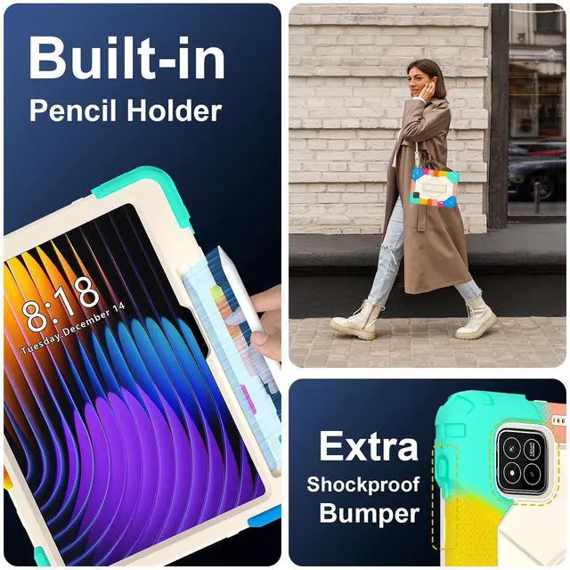 Alt view image 5 of 7 - WERLEO Case for Xiaomi Mi Pad 7 / Mi Pad 7 Pro 11.2 inch 2024 with Rotating Stand Pencil Holder Hand/Shoulder Strap, Heavy Duty Shockproof Protective Cover Rainbow