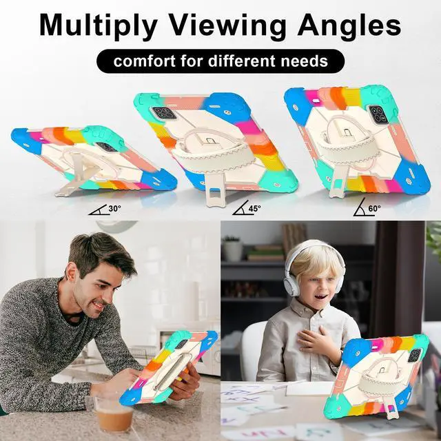 Alt view image 3 of 7 - WERLEO Case for Xiaomi Mi Pad 7 / Mi Pad 7 Pro 11.2 inch 2024 with Rotating Stand Pencil Holder Hand/Shoulder Strap, Heavy Duty Shockproof Protective Cover Rainbow