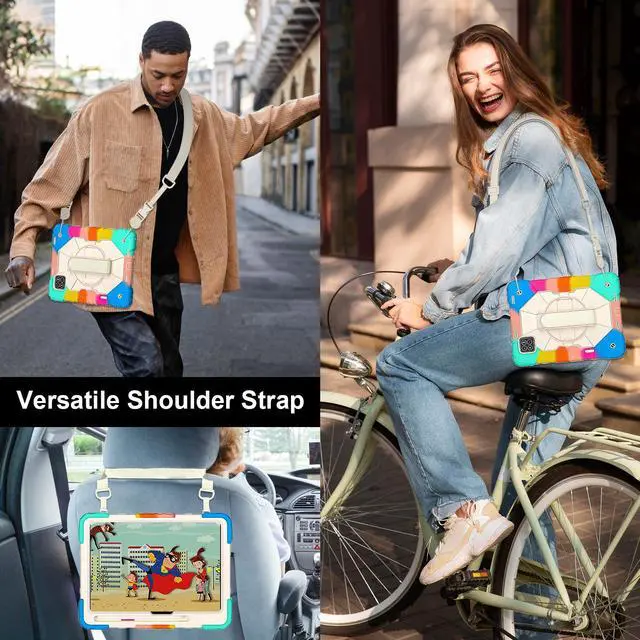 Alt view image 7 of 7 - WERLEO Case for Xiaomi Mi Pad 7 / Mi Pad 7 Pro 11.2 inch 2024 with Rotating Stand Pencil Holder Hand/Shoulder Strap, Heavy Duty Shockproof Protective Cover Rainbow