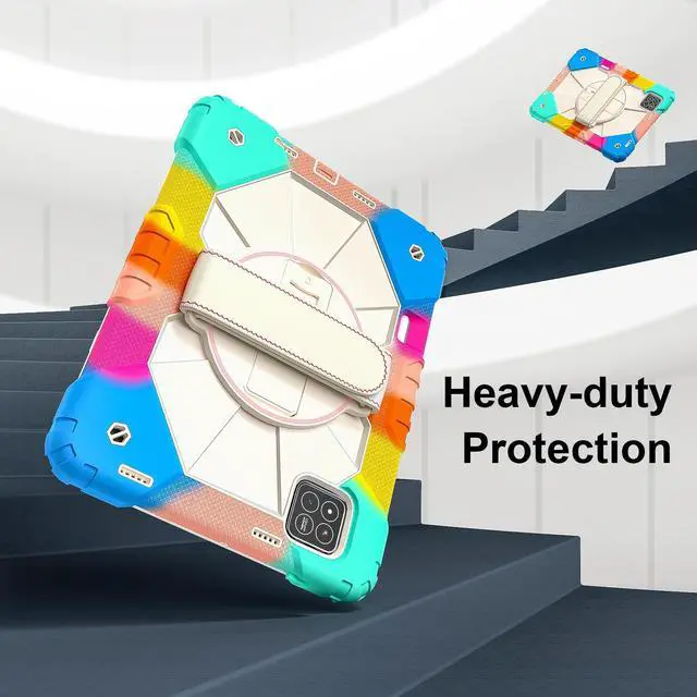 Alt view image 4 of 7 - WERLEO Case for Xiaomi Mi Pad 7 / Mi Pad 7 Pro 11.2 inch 2024 with Rotating Stand Pencil Holder Hand/Shoulder Strap, Heavy Duty Shockproof Protective Cover Rainbow