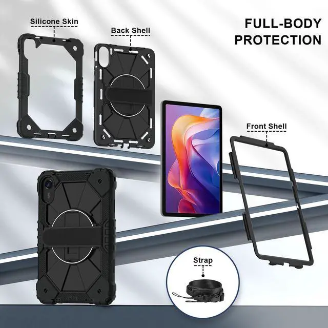 Alt view image 5 of 7 - WERLEO Case for Xiaomi Redmi Pad 2 11 Inch 2025 with Rotating Stand Pencil Holder Hand/Shoulder Strap, Heavy Duty Shockproof Protective Cover