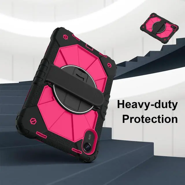 Alt view image 2 of 7 - WERLEO Case for Xiaomi Redmi Pad 2 11 Inch 2025 with Rotating Stand Pencil Holder Hand/Shoulder Strap, Heavy Duty Shockproof Protective Cover Rose Red